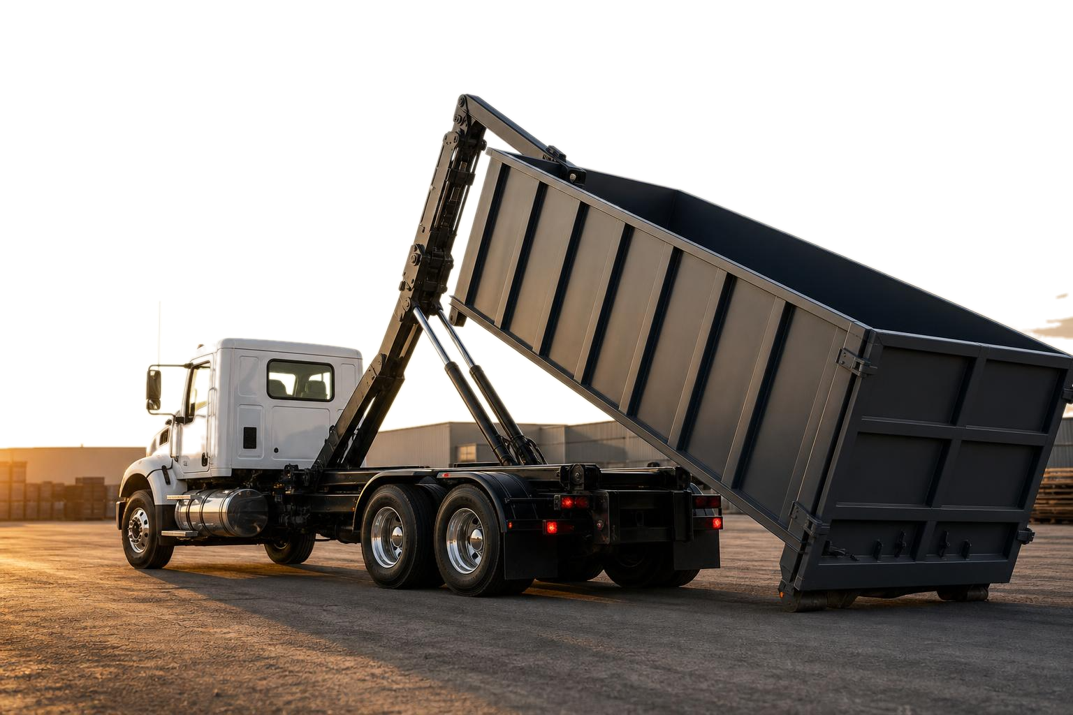 The Dumpster Rental roll-off truck delivering in your area